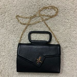 ELA MILCK Black VEGAN LEATHER Envelope CLUTCH Gold Chain EVENING Bag PURSE